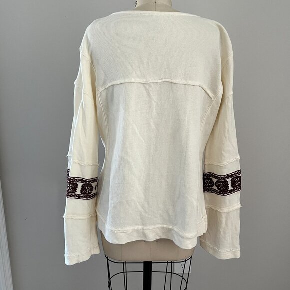 Free People Womens Santa Maria Boho Top Cream Embroidered Long Sleeve Small - Picture 4 of 11